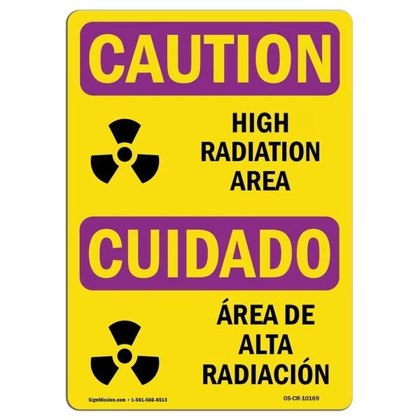 OSHA RADIATION, High Radiation Area Bilingual, 5in X 3.5in, 10PK, 3.5
